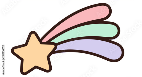 Vibrant cartoon shooting star with a colorful rainbow trail symbolizing wishes, magic, and cosmic wonder