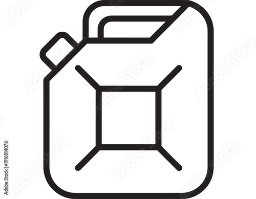 Fuel canister icon in bold black outline, simple jerrycan symbol isolated on white background for gasoline, diesel, energy storage, safety, and transport signage