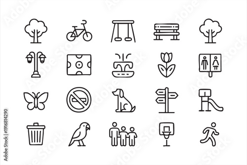 Nature, Family and Community Park Vector Icons