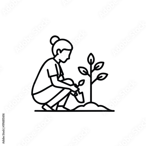 Cartoon vector illustration of a gardener man with watering can and shovel