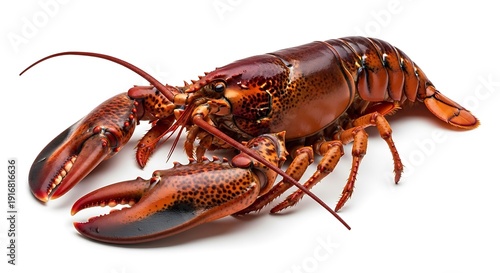 Red Lobster with Claws and Antennae on White Background seafood crustacean