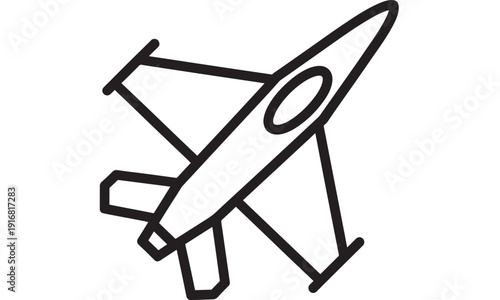 Airplane icon in bold black outline, simple aviation symbol for travel, airport, flight booking, transport apps and web UI, isolated vector style on white background