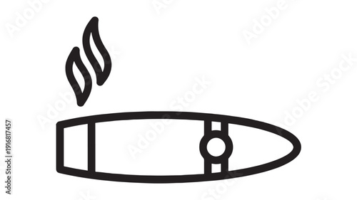 Cigarette icon with smoke in simple black outline style on white background, minimal flat design for no smoking sign, tobacco warning, addiction awareness, web and app UI