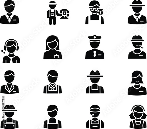 Diverse occupation icons silhouette set