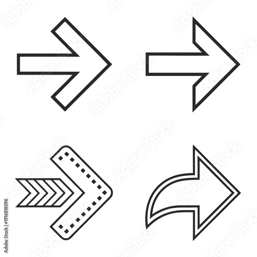 Four distinct black outline arrow symbols show different styles including solid, dotted, chevron, and curved shapes for navigation.