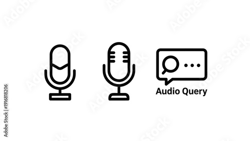 Audio query and voice search concept: retro microphone icons and chat bubble
