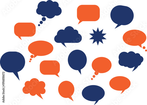 Illustration of colorful speech bubbles in various shapes and sizes for conversation and communication concepts