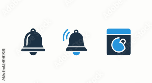 Digital Notification Bell and Calendar Event Icons for App Alerts, Reminders, and Schedule Management