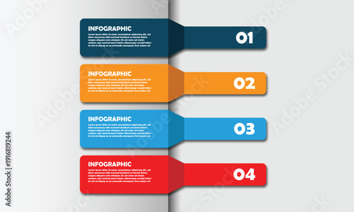 Colorful business data visualization with numbered steps Modern template showcases information in a clean effective presentation ready for marketing