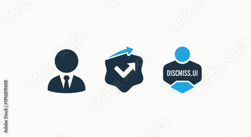 User Management and Approval Icons: Profile, Success Checkmark, and Dismissal Indicator for Digital Interfaces