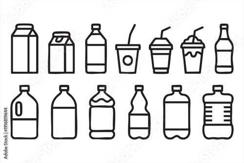Milk Juice Water and Coffee Container Vector Set