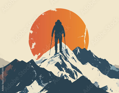 Mountain landscape with snowy peaks and skiers in winter adventure