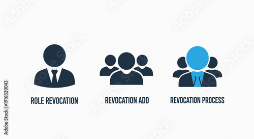 Role Revocation and User Management Process Icons for Access Control and Employee Administration in Two-Tone Blue Style