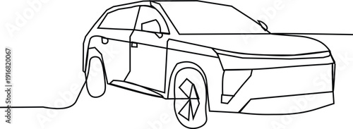 Minimalist Continuous Line Art of Modern SUV Car.