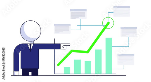 Businessman presenting upward trend in bar graph and chart analysis