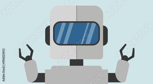 A robotic figure with a blue screen on its face is depicted in a simple illustration with a minimalist background.