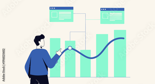 Man analyzing upward trend in business graph with digital screens