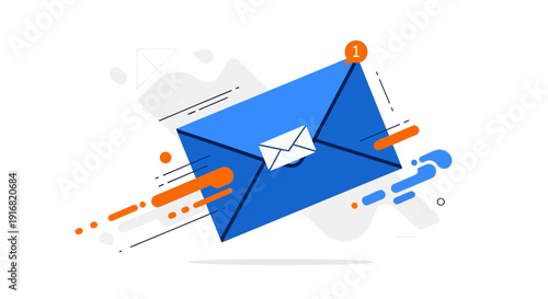 Envelope with letter being sent through digital communication channels