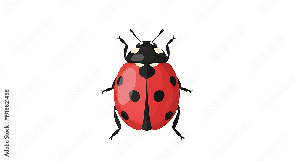 Fototapeta premium Red ladybug with black spots and antennae isolated on transparent background