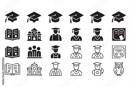 University and College Outline Icons for Elearning Projects