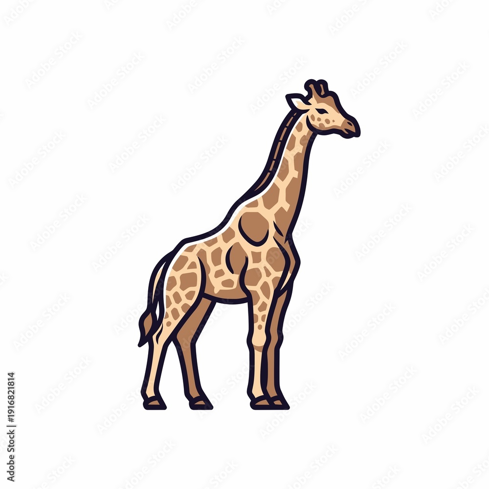 Fototapeta premium Cartoon Giraffe Standing on White Background.