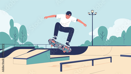 Young skateboarder jumping high in the air while performing a trick at an outdoor skatepark during the day.