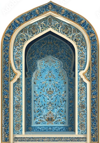 Intricate blue and gold arabesque archway with detailed decorative patterns