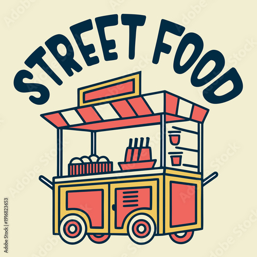 A vibrant and colorful logo design showcasing a charming food cart perfect for representing street food businesses and culinary brands
