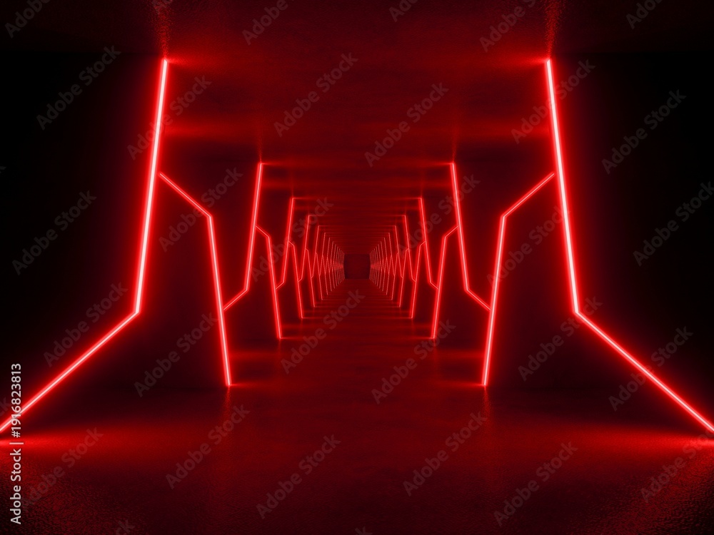 Fototapeta premium red modern lighting with interior empty space, 3d rendering sci-fi concept