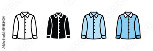 Formal shirt icon vector set. Long sleeve button-down apparel symbol for men's fashion, office wear, and clothing retail. Vector Illustration.
