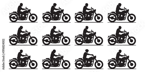 Motorcyclists on custom bikes different styles dynamic poses silhouette vector