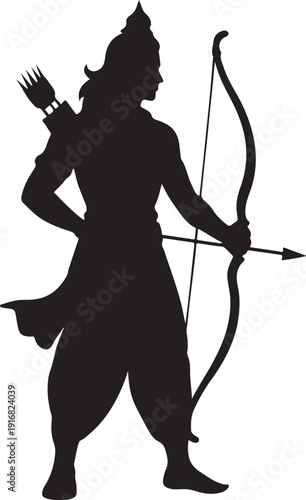 Archer Warrior Holding Bow and Arrow Silhouette white background