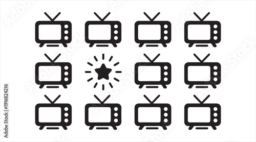 Retro TV display icon collection with loading symbol
