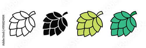 Hops icon vector set. Humulus lupulus symbol for craft beer brewing, herbal medicine, and natural ingredients. Vector Illustration.