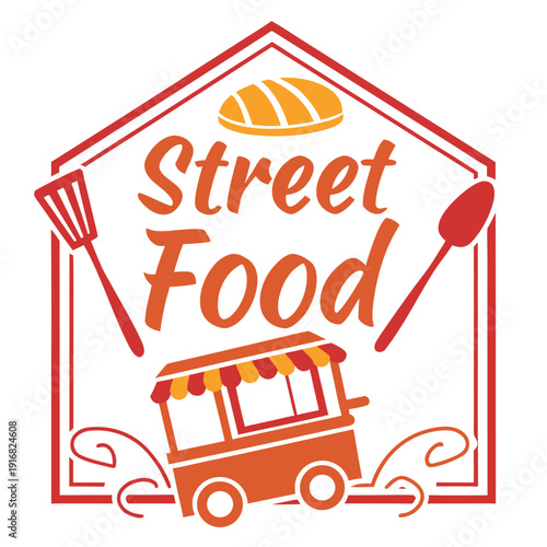 A vibrant and colorful logo design featuring a stylized food cart perfect for restaurants and street food businesses