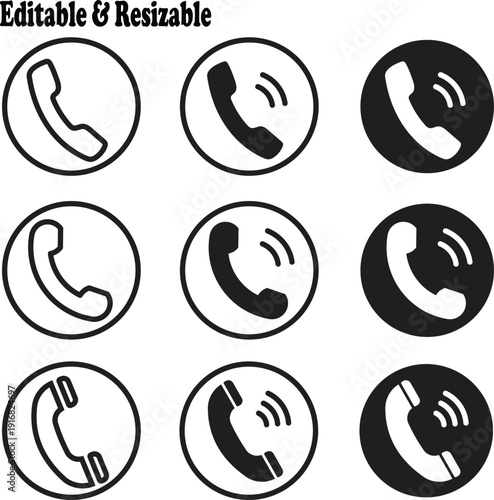 Silhouette of various phone icons in editable and resizable formats.