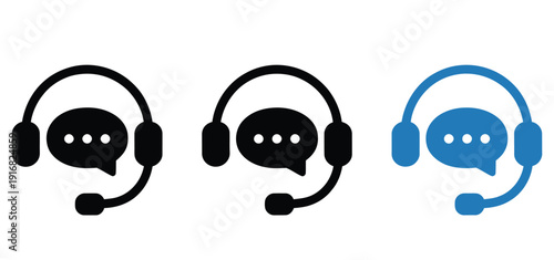 Customer Support Assistance Icon Vector Set, Technical Support Call Center Hotline Operator Staff Agent Service Symbols In Line And Flat Style For App And Website Interface Design.