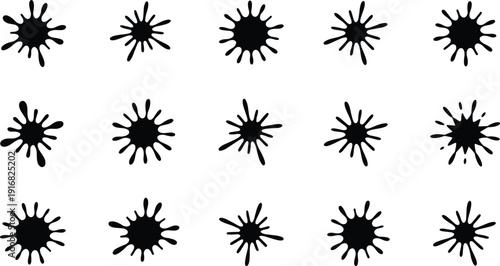 Black inkblot silhouettes collection, abstract splatter shapes, psychological test design, pattern recognition art, decorative motif, creative design elements