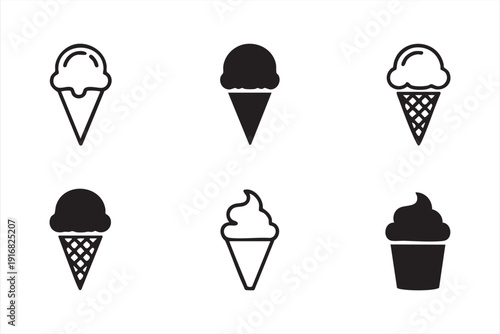 Gelato and Sorbet Black and White Vector Icons