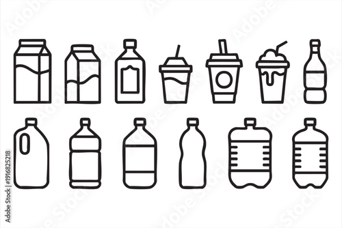 Drink Bottle and Takeaway Cup Outline Icon Collection