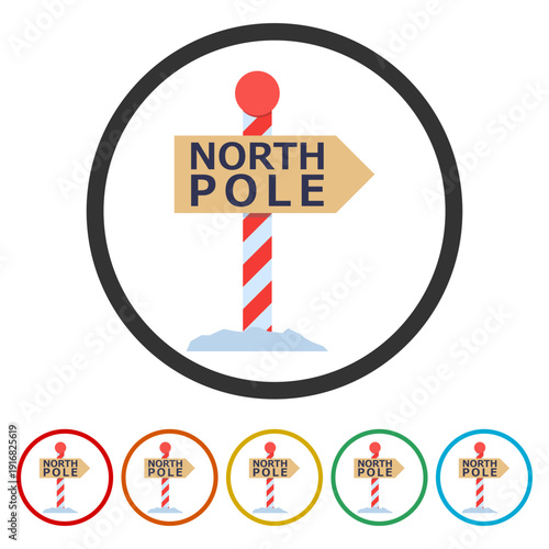 North pole icon. Set icons in color circle buttons