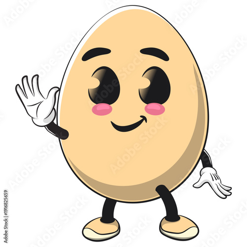 cute egg mascot character wave hand, isolated vector illustration, work of hand drawn