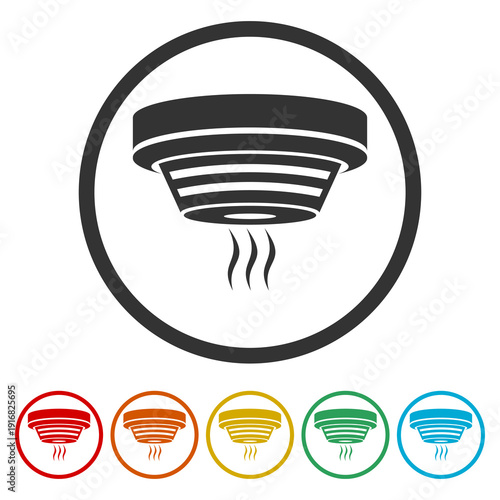 Smoke detector icon. Set icons in color circle buttons