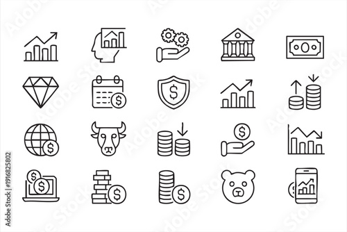 Investment Analytics and Profit Chart Black Outline Icons