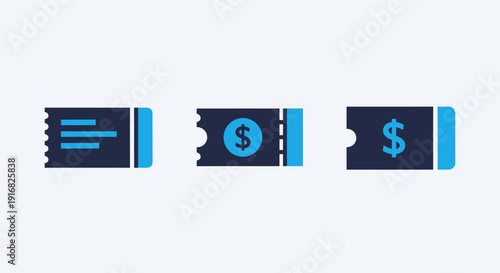 Digital Tickets, Vouchers, and Discount Coupons Icons for E-commerce, Event Bookings, and Promotional Offers