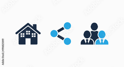 Home, Sharing, and Community Group Icons for Real Estate, Social Networking, and Collaborative Living