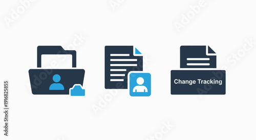 Document Management, File Organization, and Change Tracking Icons for Digital Archiving and Version Control