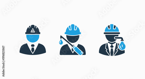 Industrial Engineers and Tradesmen Icons Representing Construction, Maintenance, and Skilled Labor Professions
