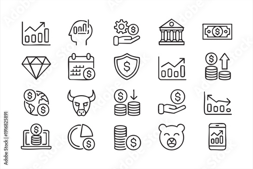 Bull Bear Market and Revenue Growth Symbols