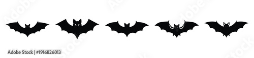 Collection of Happy Halloween bat  simple silhouette icon set. Vector illustration on white background.